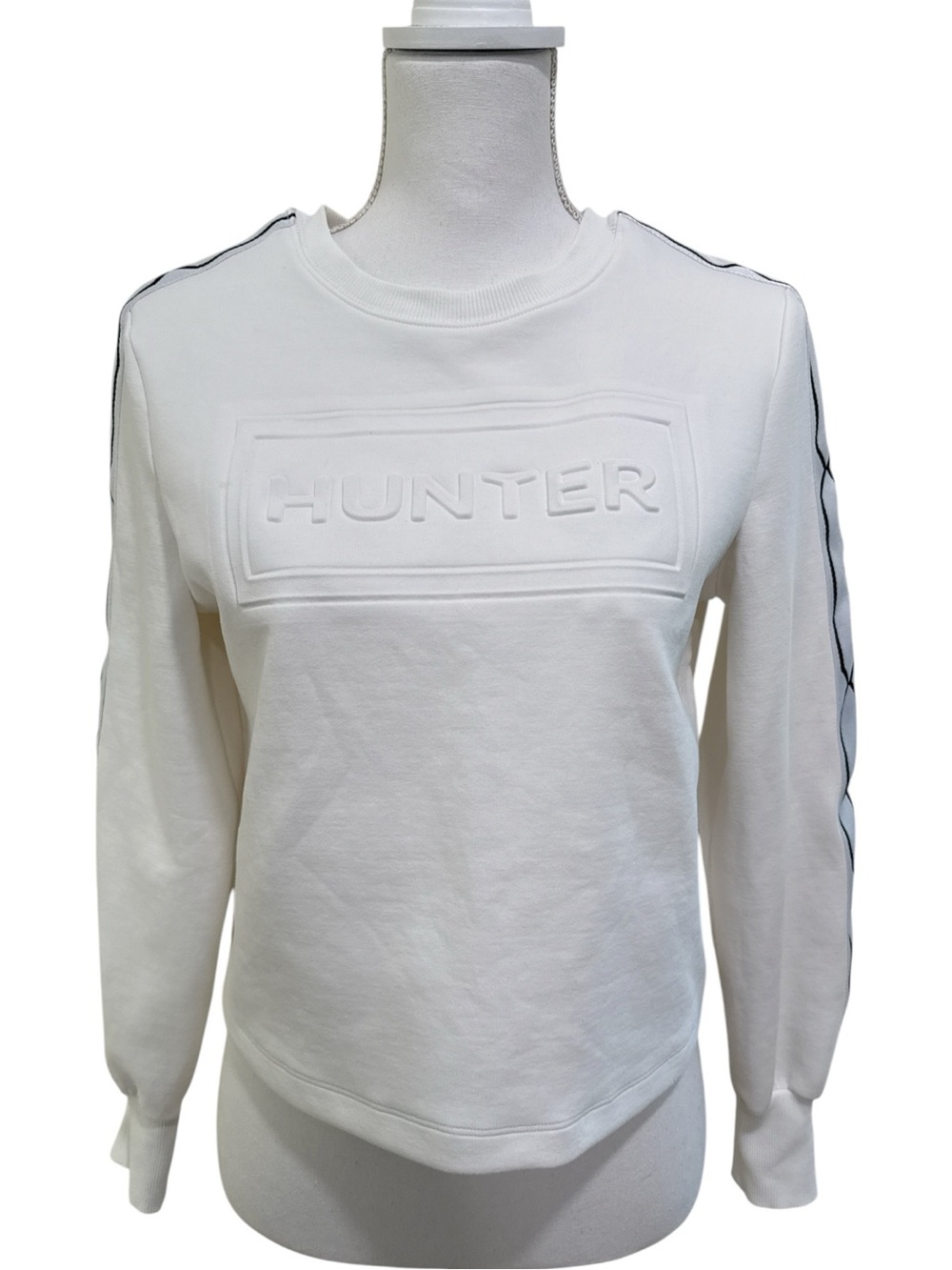 Hunter White Crewneck Cropped Sweatshirt with Embossed Logo XS